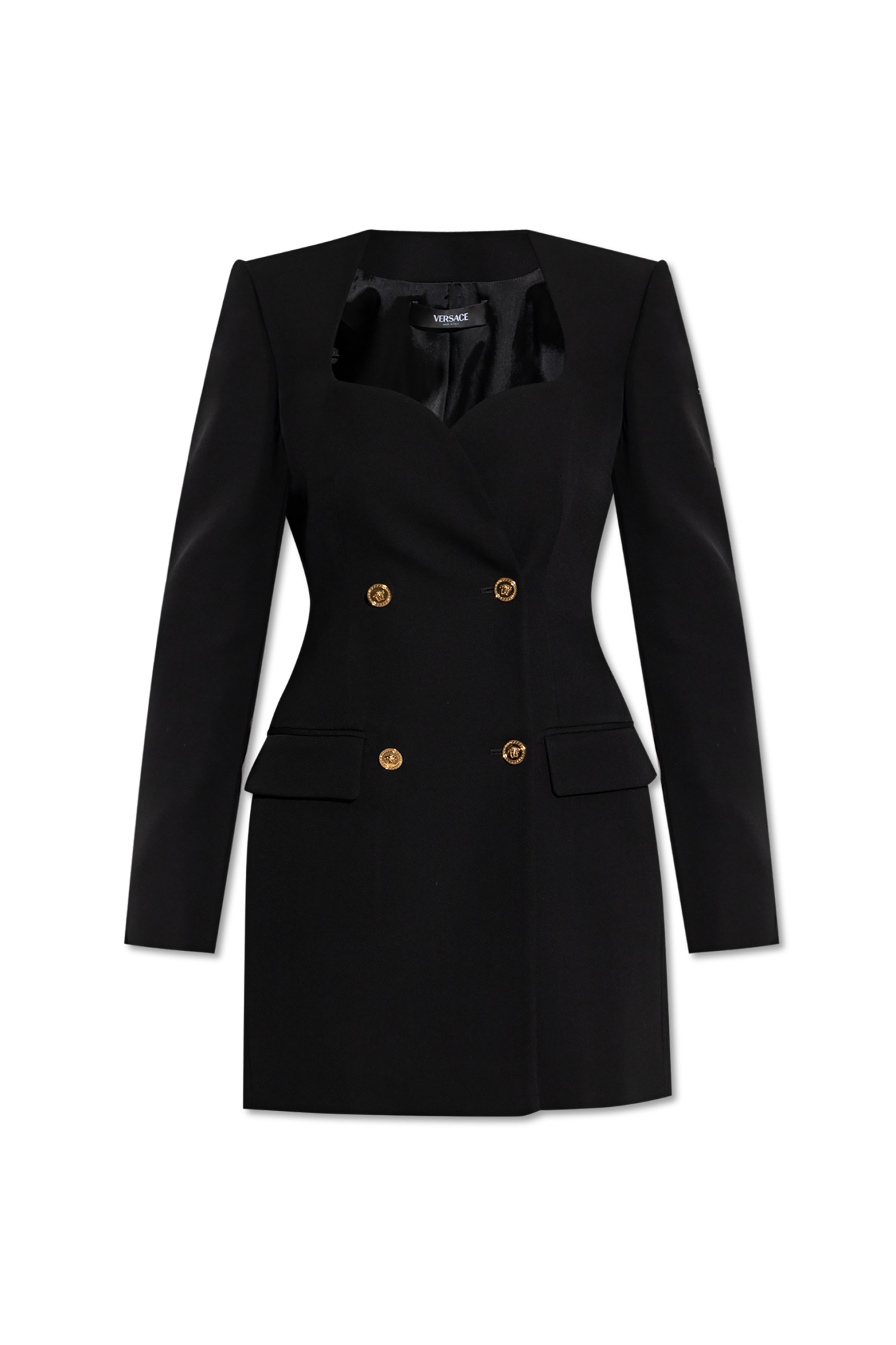 ワンピース Versace Black Crepe And Chiffon Blazer Dress VERSACE Long Sleeve Blazer Dress in Black | FWRD